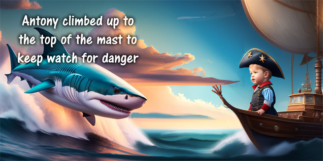 He climbed to the top of the mast to look out for danger